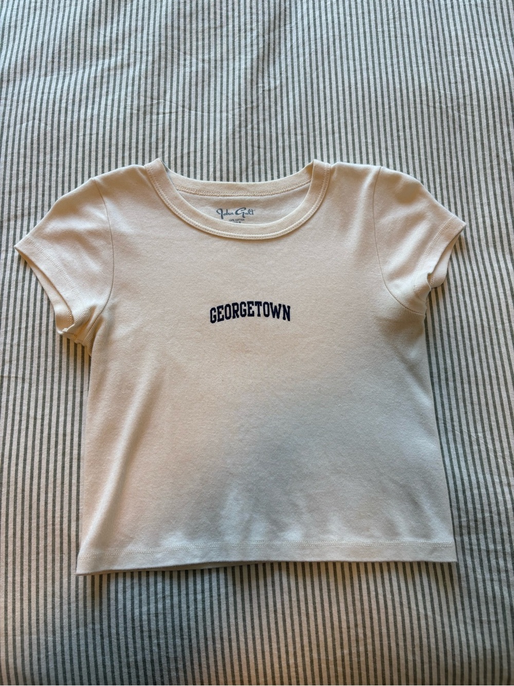 Brandy Melville Cream Tee with Navy 'GEORGETOWN' Embroidery